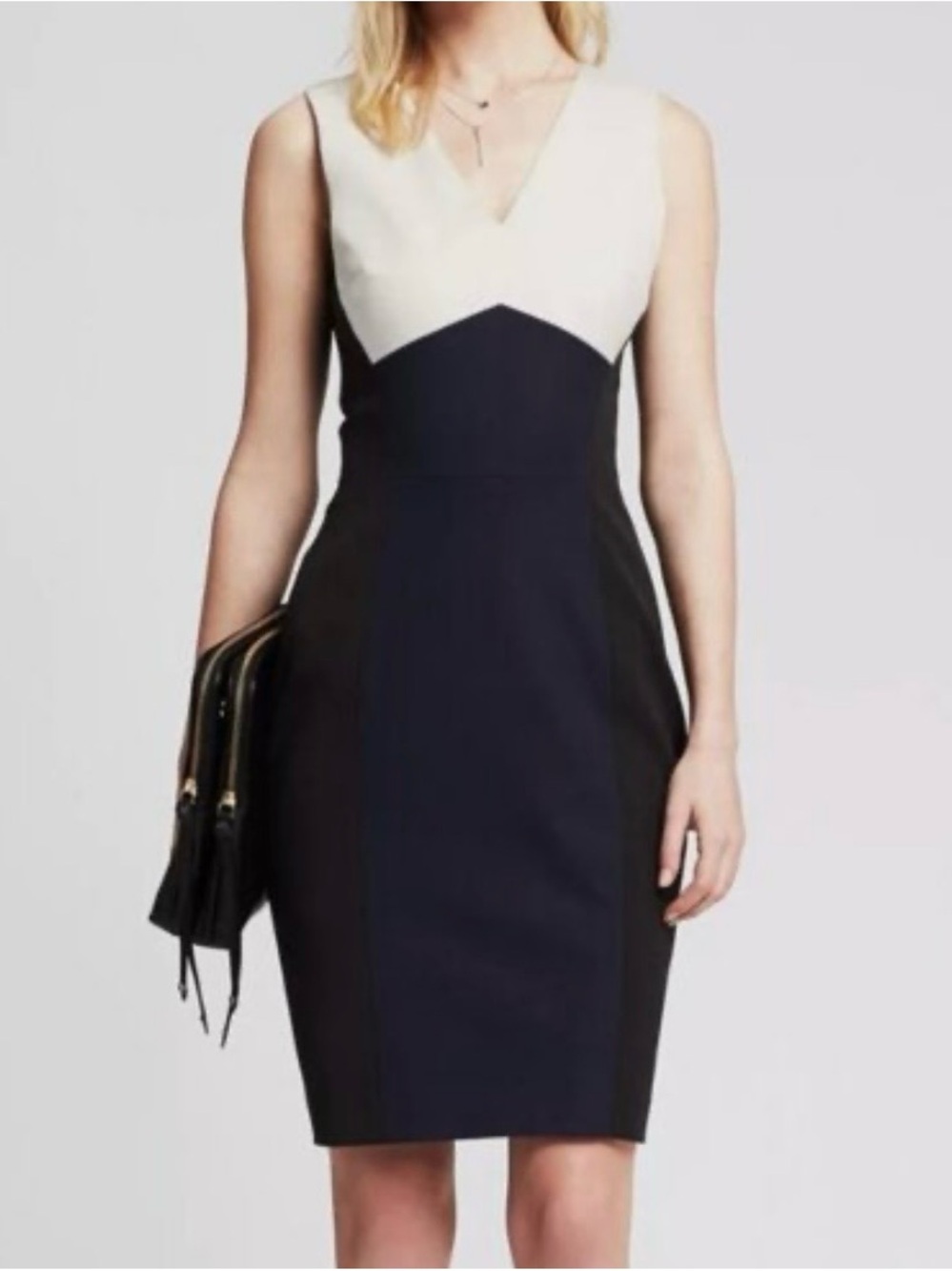 Banana Republic Cream Navy blue and Black Colorblock Sheath Dress
